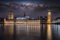 The Westminster Palace and Big Ben tower in London under the milkyway at night Royalty Free Stock Photo