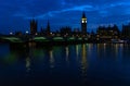 Westminter Bridge, Big Ben, and the Houses in Parliament reflected in the River Thames