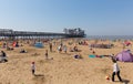 Weston-super-mare beach and pier busy with families on the beautiful May bank holiday weekend