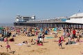 Weston-super-mare beach and pier busy with families enjoying the beautiful May bank holiday weekend