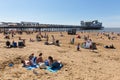 Weston-super-Mare beach Somerset in summer sunshine with tourists and visitors Royalty Free Stock Photo