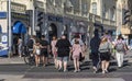 Fish chips and ice cream shops with holidaymakers crossing the street to enjoy. Royalty Free Stock Photo
