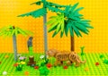 Weston-super-Mare UK. February. Lego tiger parrot palm . Lego minifigures are manufactured by The Lego Group.