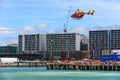 A rescue helicopter carries out a simulated rescue in Auckland, New Zealand Royalty Free Stock Photo