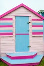 WESTWARD HO!, DEVON, ENGLAND - 21 June 2021: Beach hut in Westward Ho! in Devon, England Royalty Free Stock Photo