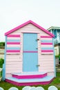 WESTWARD HO!, DEVON, ENGLAND - 21 June 2021: Beach hut in Westward Ho! in Devon, England Royalty Free Stock Photo