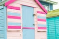 WESTWARD HO!, DEVON, ENGLAND - 21 June 2021: Beach hut in Westward Ho! in Devon, England Royalty Free Stock Photo