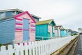 WESTWARD HO!, DEVON, ENGLAND - 21 June 2021: Beach huts in Westward Ho! in Devon, England Royalty Free Stock Photo