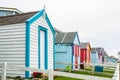 WESTWARD HO!, DEVON, ENGLAND - 21 June 2021: Beach huts in Westward Ho! in Devon, England Royalty Free Stock Photo