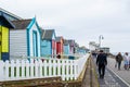 WESTWARD HO!, DEVON, ENGLAND - 21 June 2021: Beach huts in Westward Ho! in Devon, England Royalty Free Stock Photo