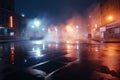 Wet asphalt, reflection of neon lights,Dark background scene of empty street, night view, night city Royalty Free Stock Photo