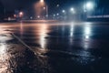 Wet asphalt, reflection of neon lights,Dark background scene of empty street, night view, night city Royalty Free Stock Photo