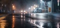 Wet asphalt, reflection of neon lights,Dark background scene of empty street, night view, night city Royalty Free Stock Photo