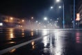 Wet asphalt, reflection of neon lights,Dark background scene of empty street, night view, night city Royalty Free Stock Photo