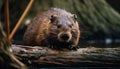 Wet beaver chomps on fish for lunch generated by AI Royalty Free Stock Photo