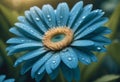 wet blue water flower background, close up of gerber flower Royalty Free Stock Photo