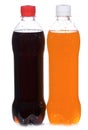 Wet bottles with cola and orange soda