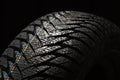 Wet car tire on black Royalty Free Stock Photo