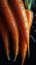 Wet carrotes on dark background. Generative Ai Royalty Free Stock Photo
