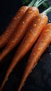 Wet carrotes on dark background. Generative Ai Royalty Free Stock Photo
