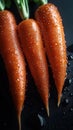 Wet carrotes on dark background. Generative Ai Royalty Free Stock Photo