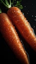 Wet carrotes on dark background. Generative Ai Royalty Free Stock Photo