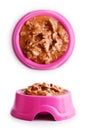 Wet cat food in pink bowl Royalty Free Stock Photo