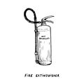 Wet chemical fire extinguisher type, ink drawing illustration isolated on white wih inscription