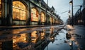 Wet City Street With Puddles of Water Royalty Free Stock Photo