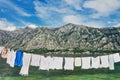 Wet clothes drying near the sea Royalty Free Stock Photo