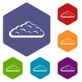 Wet cloud icons set hexagon Royalty Free Stock Photo