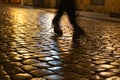 Wet cobblestones at night after rain Royalty Free Stock Photo