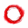 A wet cup ring or stain of vibrant red liquid on a white textured surface Royalty Free Stock Photo