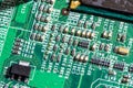 wet digital circuit board with microprocessors and components, closeup full-frame macro background Royalty Free Stock Photo