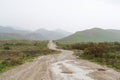 Wet dirt road leading to the mountains Royalty Free Stock Photo