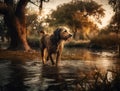 A wet dog shakes water off his body, Generative AI