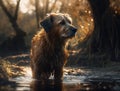 A wet dog shakes water off his body, Generative AI