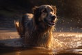 A wet dog shakes water off his body, Generative AI