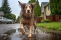 wet dog shaking off water after playing in the rain Royalty Free Stock Photo