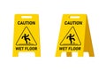 Wet floor caution sign isolated on white background, Public warning yellow symbol clipart. Slippery surface beware Royalty Free Stock Photo