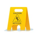 Wet floor caution warning sign, yellow symbol with water isolated on white background.Public warning yellow symbol clip Royalty Free Stock Photo