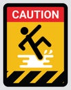 Wet floor and cleaning in progress sign. Warning yellow rounded square symbol with man falling on slippery floor with Caution text Royalty Free Stock Photo