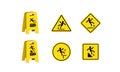 Wet floor and cleaning in progress. Slippery floor sign, vector illustration. Slip danger icon set Royalty Free Stock Photo