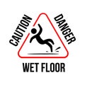 Wet Floor logo sign vector yellow triangle with falling man illustration Royalty Free Stock Photo