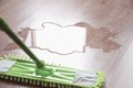 Wet floor and mop wiping water - leakage problem Royalty Free Stock Photo