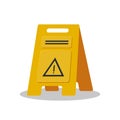 Wet floor object flat logo isolated on white background illustration. Yellow sign caution cleaning