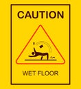 Wet floor sign isolated on yellow background Royalty Free Stock Photo