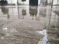 Wet floor in the yard during a storm