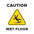 Wet floor yellow sign with falling person pictogram. Man slipping vector caution icon Royalty Free Stock Photo