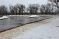 Wet fork in the road in thawing weather